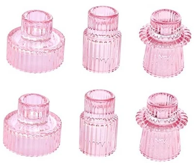  Candelabros de vidrio cónico candelabros candelabros para mesa 6 piezas rosa Foto 1 de 4