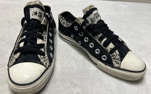 CONVERSE All Star Shoes Size 7 Paisley Black White Canvas Double Upper Tongue - Picture 1 of 8