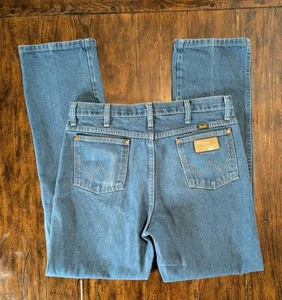 Wrangler Men's 936DEN Slim Fit Cowboy Cut Bootcut Jeans 35x34 Blue Denim Vintage - Picture 1 of 13