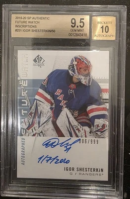 2019-20 SP Authentic Igor Shesterkin FW Rookie Auto Inscriptions RC BGS 9.5  - Image 1 of 2