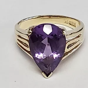  VINTAGE 14 K GOLD  NATURAL AMETHYST RING  SIZE  4.75 - Picture 1 of 10