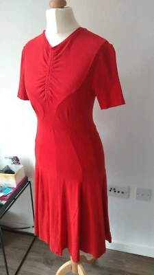 Carven orange red jersey skater dress S UK 6 8 - Image 1 of 4