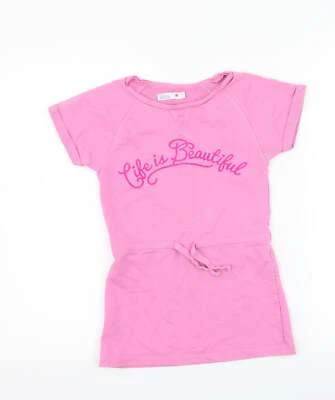 M&Co Girls Pink Cotton blend T-Shirt Size 6-7 Years  - life is beautifu - Image 1 of 4