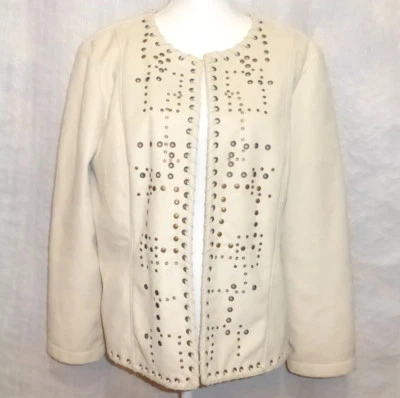 Womens Hearts of Palm Beige Suede Cloth Jacket Blazer Braided Brass Detail Sz 16 - Image 1 of 4