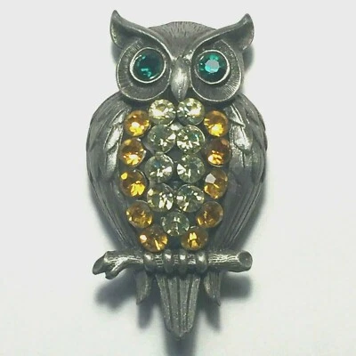 Broche piedras prendedor búho peltre plata J J Jonette Foto 1 de 4