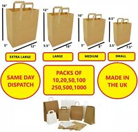 30 x KRAFT PAPER SMALL WHITE SOS FOOD CARRIER BAGS WITH HANDLES PARTY TAKEAWAY