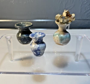 3 Vintage SEAGROVE Dollhouse Miniature Flowerpots Vases Plant SIGNED Pottery - Picture 1 of 11