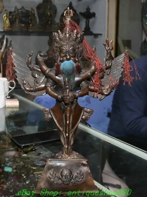 Porta dagas de Buda Happy Mandkesvara Yab-Yum de bronce púrpura tibetano antiguo de 14"" Faqi Foto 1 de 4