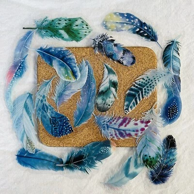 Stickers Feathers Blue Clear 20PC Vinyl PVC Junk Journal Diary Planner - image 1 of 4