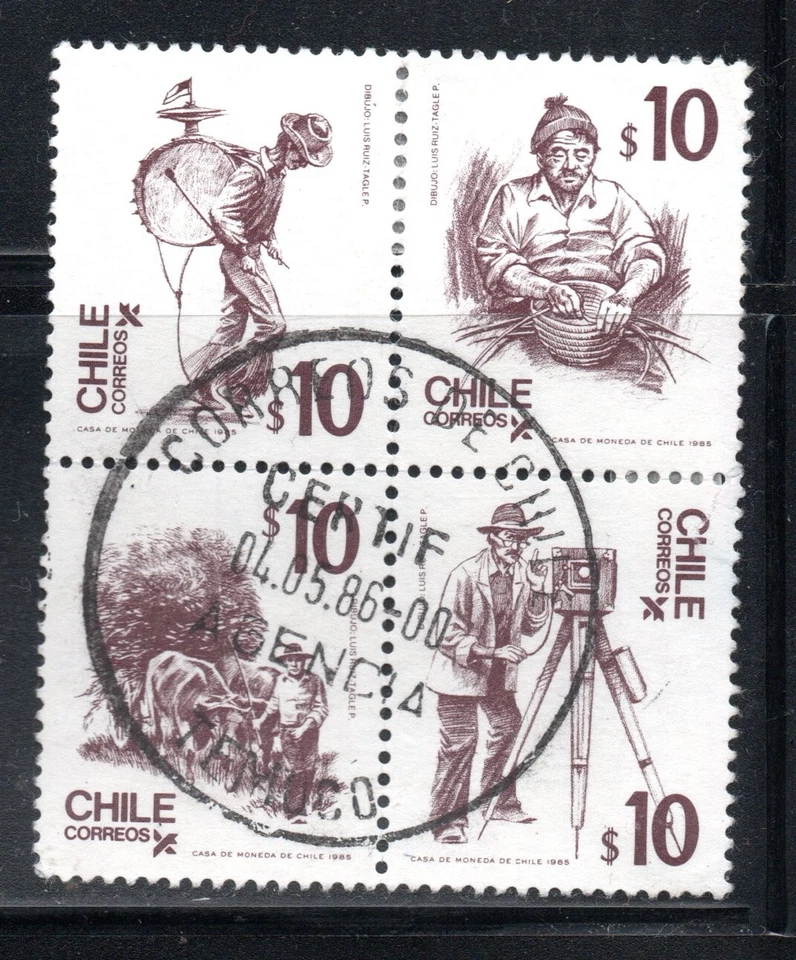 CHILE, BLOCK DE SELLOS OFICIOS, MATASELLOS DE AGENCIA TEMUCO, 1986    (JUN-460 ) - Image 1 of 1