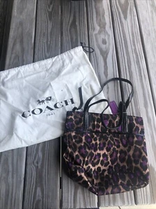 COACH Ocelot Signature Sateen Tote Leopard Animal Print Handbag - Picture 1 of 8