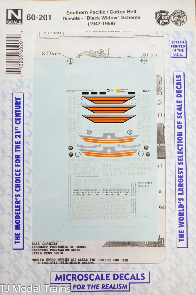 Calcomanía a microescala N #60-201 Southern Pacific/cinturón de algodón diésel - Black Widow Foto 1 de 1