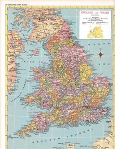 1953 Vintage England & Wales Karte / 9x12 Great size for Framing / 70+ Jahre alt - Bild 1 von 1