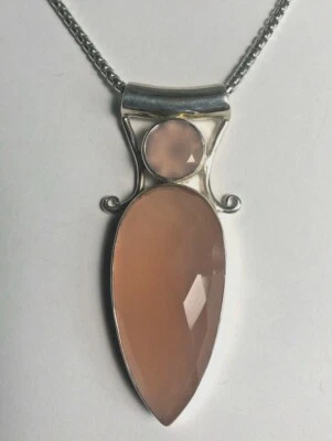 Colgante de dos piedras de calcedonia rosa plata de ley maciza 925 ¡Nuevo!!! Hermoso!! Foto 1 de 4