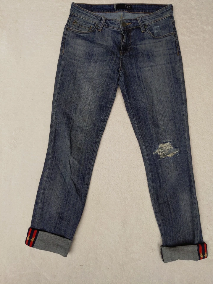 Kut from the Kloth Catherine Boyfriend Womens 2 Blue Jeans Bees Outseam Roll - Image 1 of 4
