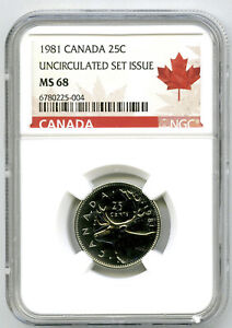 1981 CANADA 25 CENT NGC MS68 CARIBOU QUARTER RED MAPLE LEAF LABEL