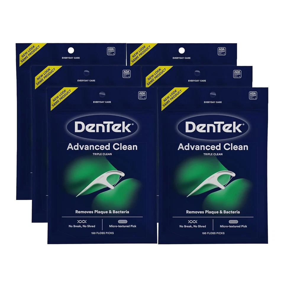 Fio dental DenTek Triple Clean palhetas 90 unidades pacote com 6 cuidados dentários clareadores - Imagem 1 de 4