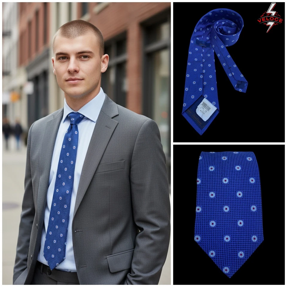 $ 115 DAVID DONAHUE Corbata de Seda Azul Geométrica Para Hombre H.M Italia Nueva con Etiquetas  Foto 1 de 4