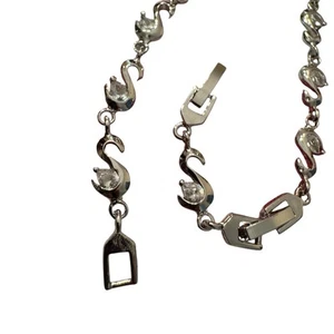 Crystals By Swarovski Swan Bracelet Rhodium Overlay With 1" Ext Dainty Sparkle - Picture 1 of 4
