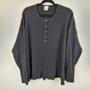 Aerie By Offline Black Waffle Knit Henley Top Size XL Long Sleeve Shirt Athletic - Picture 1 of 11