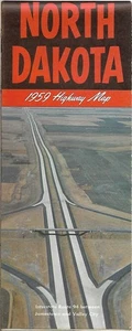 Mapa oficial de carreteras estatales de North Dakota 1959 + ferrocarriles y rutas aéreas - Imagen 1 de 4
