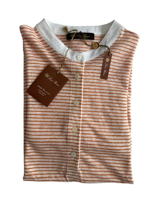 Pulôver Loro Piana laranja/marfim linho manga longa botão UE-46 - Imagem 1 de 4