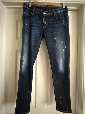 DSQUARED 2 Blue Wash Denim Regular Skinny Distressed Jeans Size 42 Button Fly - Image 1 of 4