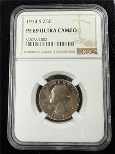 1974 S WASHINGTON QUARTER 25C PF69 ULTRA CAMEO UCAM NGC PR69 DCAM SKU 3817 - Picture 1 of 2