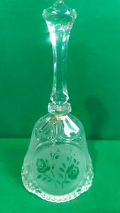 Vintage Lead Crystal Bell 8" Etched 3 Rose Flower Frosted Panels Dinner Table - Picture 1 of 4