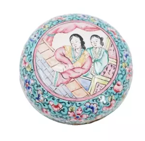 Authenticated 19th Century Chinese Canton Enameled Round Box 3 3/4 Inch Diameter - Picture 1 of 6