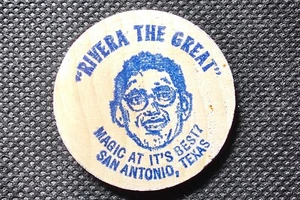 Vintage Wooden Nickel "Rivera the Great" Magic San Antonio Texas Blue - Picture 1 of 2