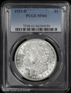 1921-D $1 Morgan Silver Dollar PCGS MS 61 | Uncirculated UNC - Picture 1 of 4