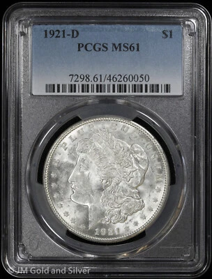 1921-D $1 Morgan Silver Dollar PCGS MS 61 | Uncirculated UNC - Image 1 of 4
