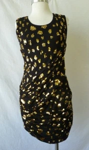 French Connection Sexy Black Jersey~Gold Sequins~Galaxy Drape Mini Dress~6~S~NWT - Picture 1 of 8