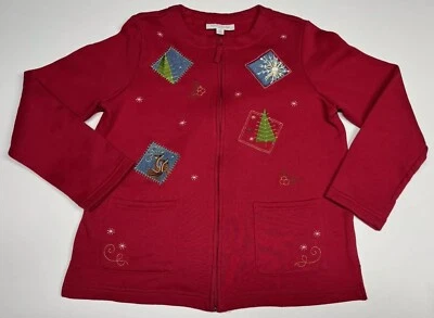 VINTAGE Breckenridge Petite Cardigan Medium Red Winter Holiday Grandma 90s - Image 1 of 4