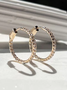 2ct Lab Diamond Inside Outside Hoops Huggies Earrings Yellow Gold - Picture 1 of 7