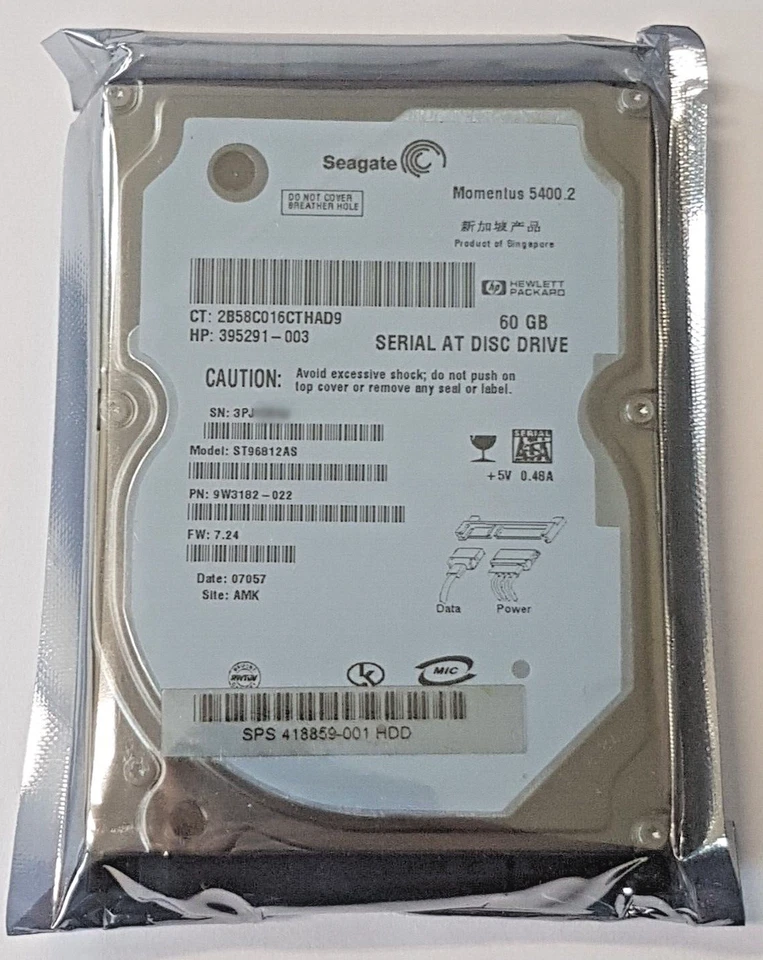 60 GB SATA Seagate Momentus 5400.2 ST96812AS 8MB HDD 2,5 " Internal Hard Disk - Image 1 of 1