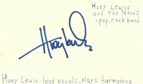 Huey Lewis Lead Vocals and Harmonica Music Autographed Signed Index Card JSA COA Cover