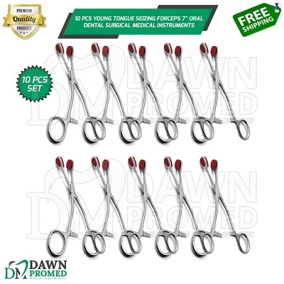 10 Pcs Pinzas de agarre de lengua joven 7" Oral Dental Instrumentos médicos quirúrgicos Foto 1 de 4