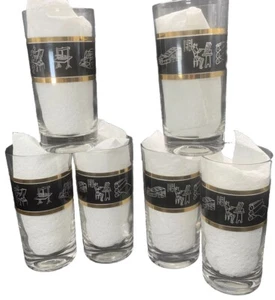 6 History of Printing High Ball Glasses Vintage Printing Press Papyrus Typeset - Picture 1 of 10