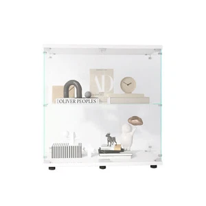 2 Door Glass Display Cabinet 2 Shelves Floor Standing Curio Bookshelf for Office - Picture 1 of 7