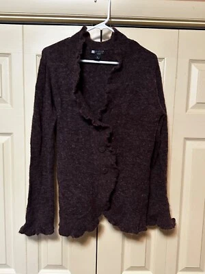 Cárdigan para mujer CAROLE LITTLE mezcla de lana con volantes botones manga campana marrón 1X Foto 1 de 4