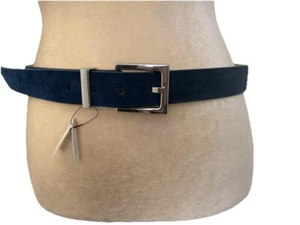 NWT WHITE HOUSE BLACK MARKET SMALL LEATHER SUEDE BELT 40.5” BLUE SILVER BUCKLE - Picture 1 of 8