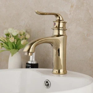 Grifo de latón montado en cubierta de un solo orificio para lavabo lavabo lavabo lavabo tocador de baño mezclador dorado - Imagen 1 de 6