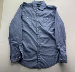 Michael Brandon Men's Size Large Blue Denim Look Long Sleeve Button-Down Shirt