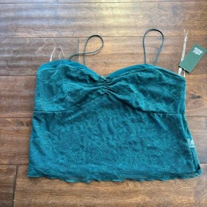 NWT Wild Fable Mesh Lace Crop Cami Tank Top Green Babydoll Women's Size XL - Picture 1 of 6