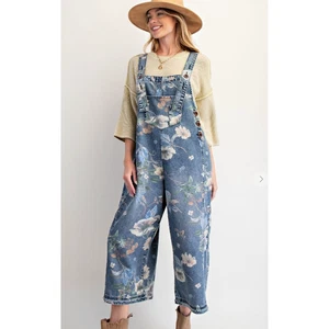 4. Mono Floral Caballete Denim Ralaxed Gran Tamaño Recortado Talla Mediana NUEVO - Imagen 1 de 6