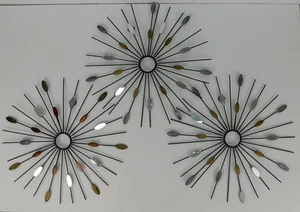 SET OF 3 - Metal Starburst Wall Art 12" Diameter-Multi-Colored Metal and Mirrors - Picture 1 of 14