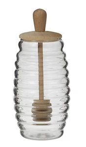 Davis & Waddell Glass Honey Jar With Dipper Lid Beehive Honey Pot Dispenser - Picture 1 of 2