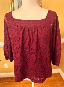 Top donna New York Company L bordeaux collo quadrato foderato in pizzo usato in ottime condizioni - Foto 1 di 3